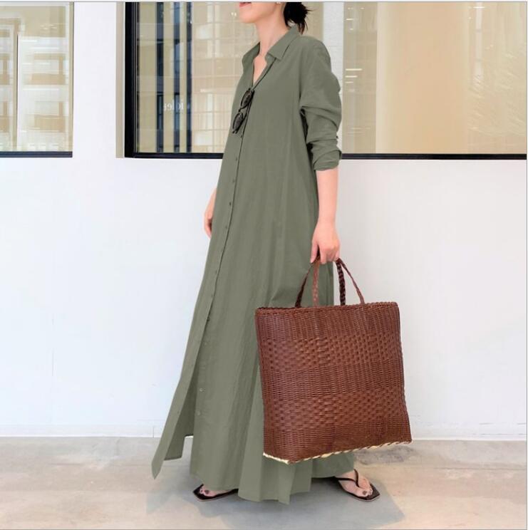 Gillian – Cotton and Linen Long Casual Shirt Dress