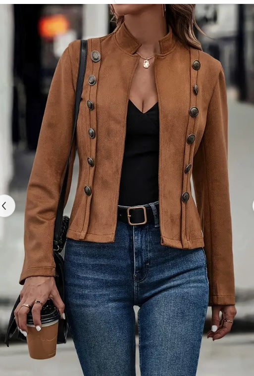 Sarah – Retro Suede Double-Breasted Jacket