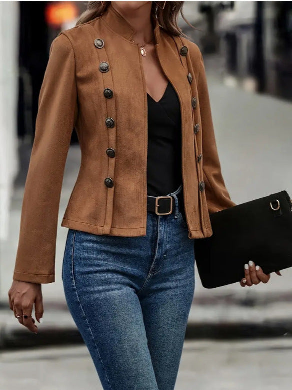 Sarah – Retro Suede Double-Breasted Jacket