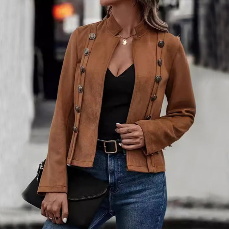 Sarah – Retro Suede Double-Breasted Jacket