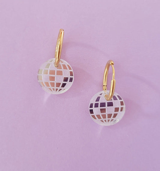 Leanne – Women's Disco Ball Earring Set with Stainless Steel Hoops