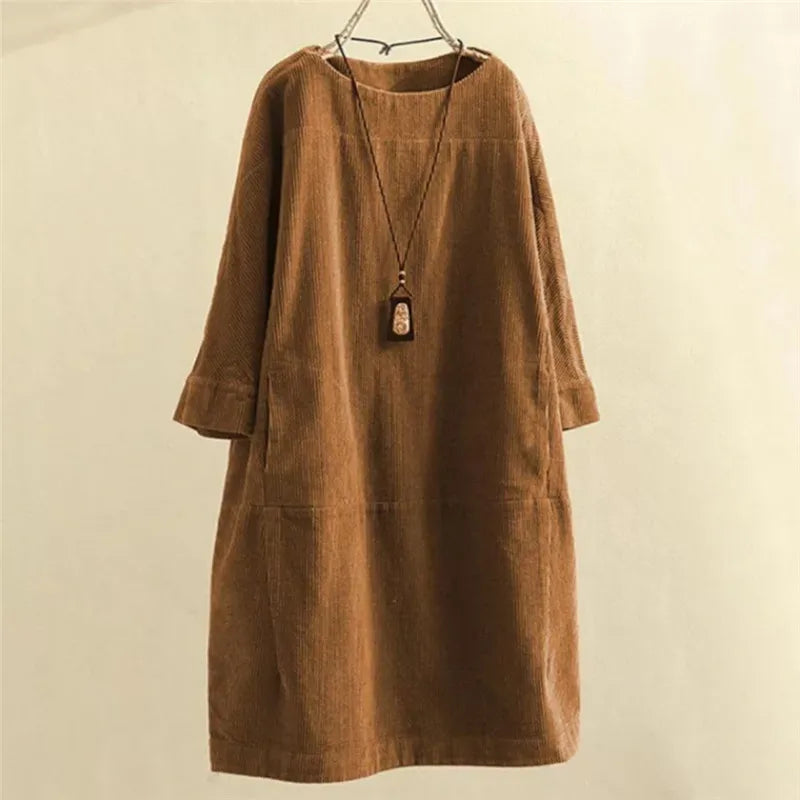 Jade – Women's Loose Corduroy Dress with Pockets