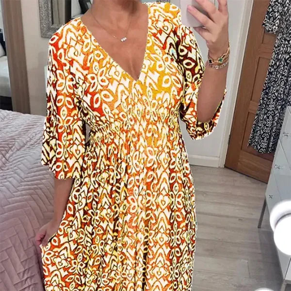 Zoe – Women's V-Neck Floral Long Dress