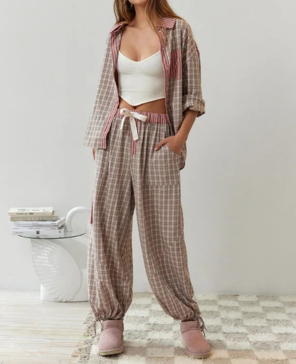 Leah – Women's Two-Piece Plaid Loungewear Se