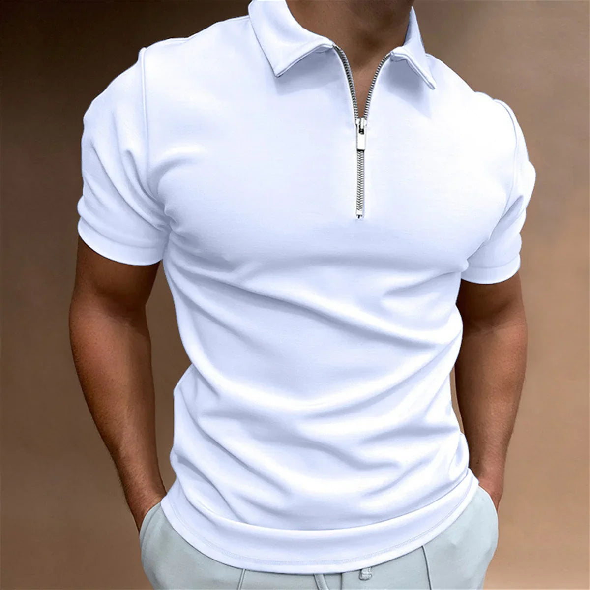 Terry – Men's Lightweight Short-Sleeve Polo with Zipper Decoration