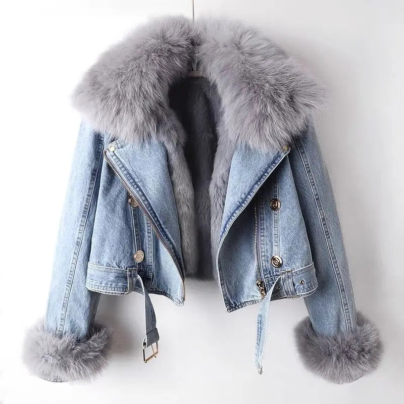 Wendy – Women's Warm Denim Jacket with Detachable Faux Fur