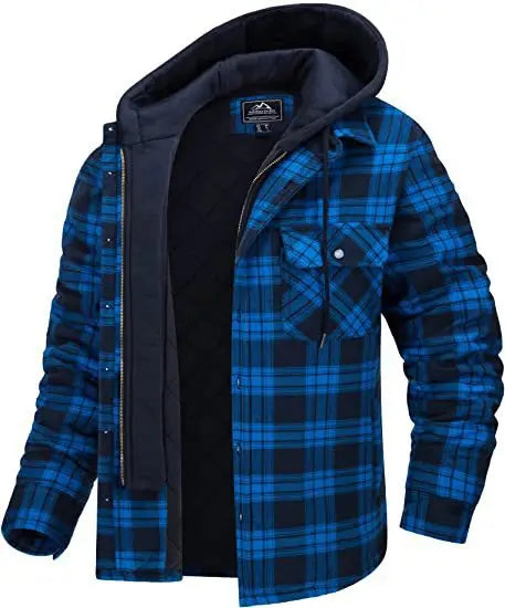 Timothy – Men's Hooded Quilted Cotton & Flannel Jacket with Plaid Design