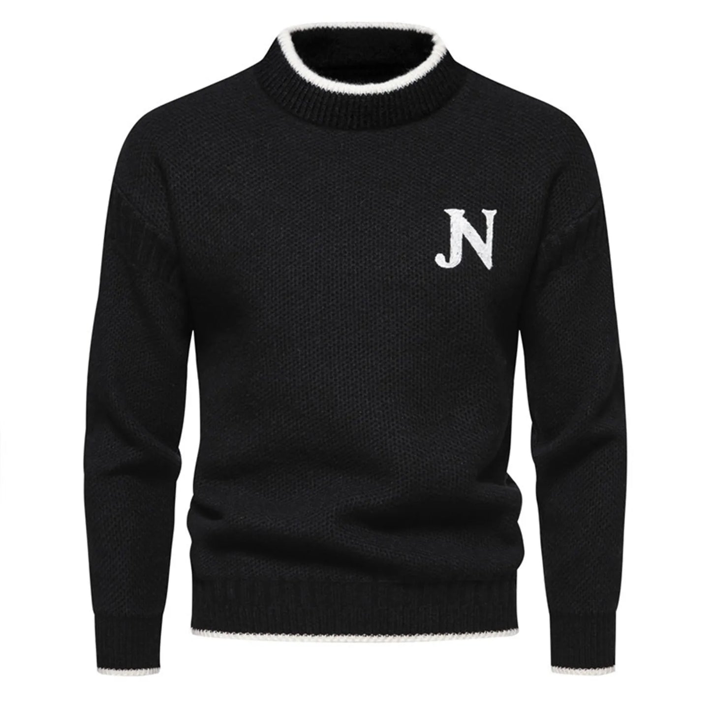 Victor – Men's Textured Knit Crewneck Sweater – Classic Style with Embroidered Letter Detail