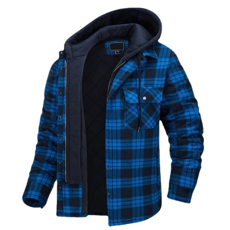 Timothy – Men's Hooded Quilted Cotton & Flannel Jacket with Plaid Design