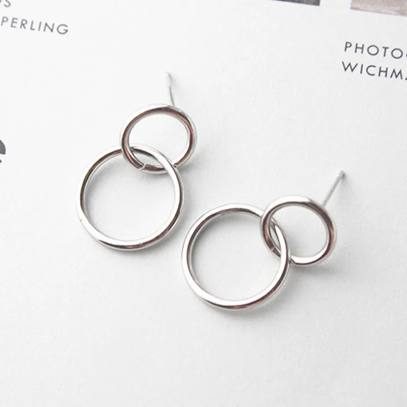 Tanya – Women's Silver Plated Double Circle Earrings