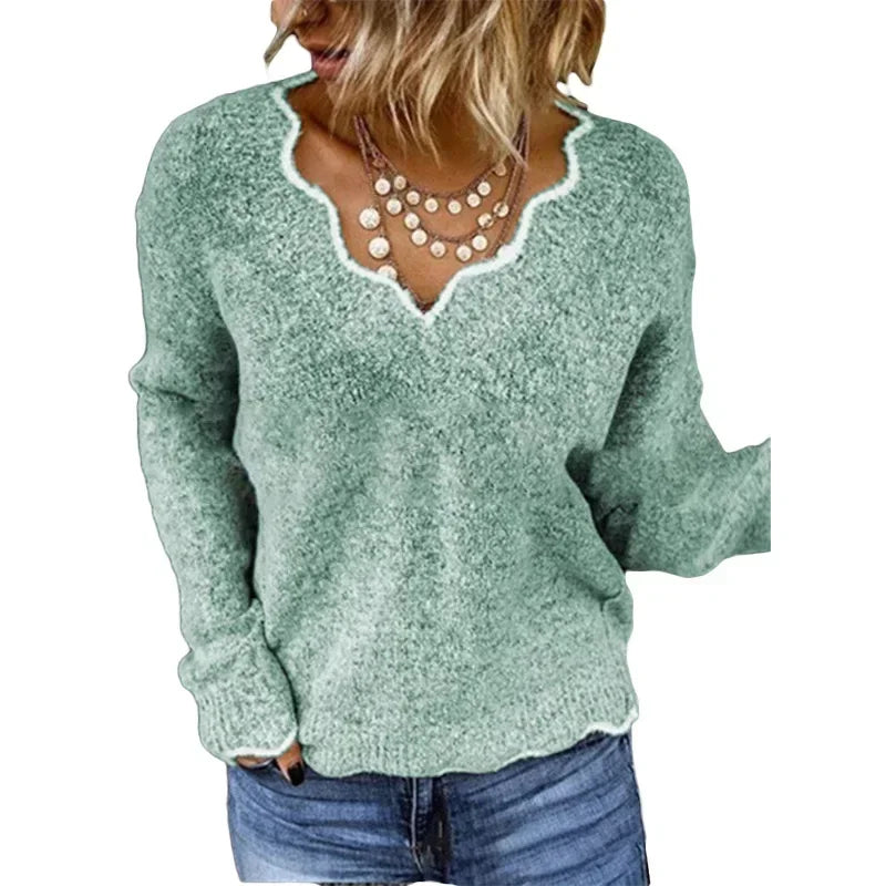 Brenda – Women's Casual V-Neck Triblock Sweater