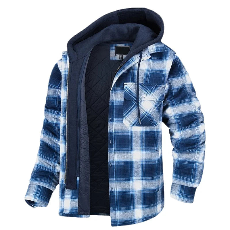 Timothy – Men's Hooded Quilted Cotton & Flannel Jacket with Plaid Design