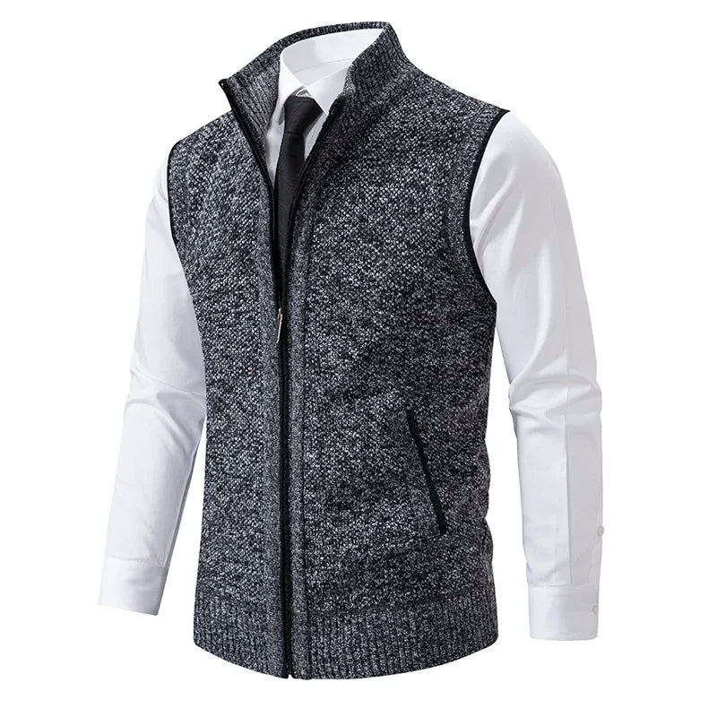 Perry – Men's Knitted Sleeveless Sweater with Velvet Collar