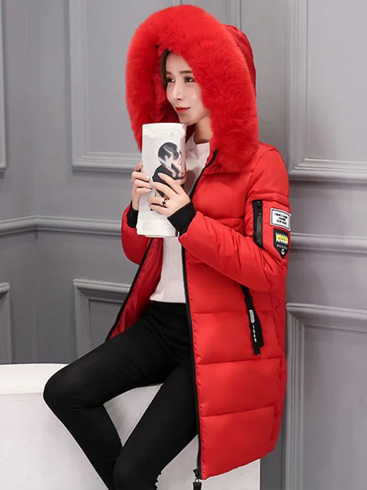 Georgina – Women's Elegant Long Slim Hooded Parka with Fur Collar