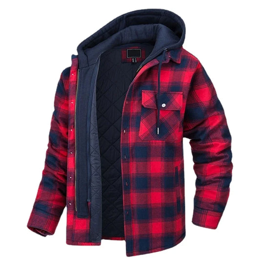 Timothy – Men's Hooded Quilted Cotton & Flannel Jacket with Plaid Design