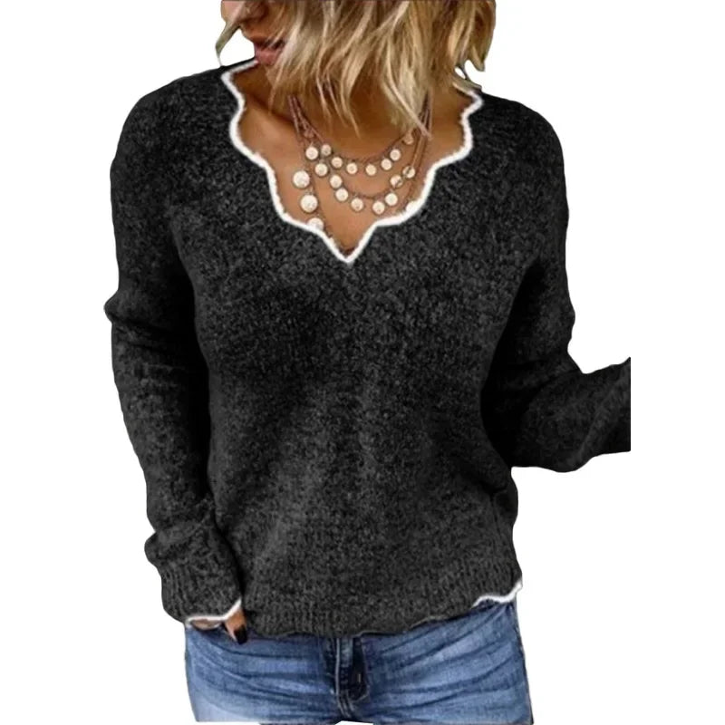 Brenda – Women's Casual V-Neck Triblock Sweater