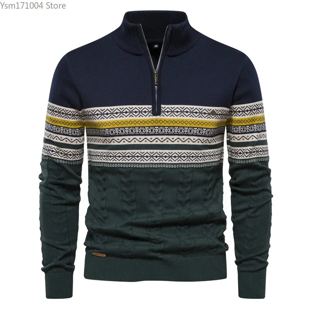 Marcus – Men's Striped High Neck Knitted Pullover