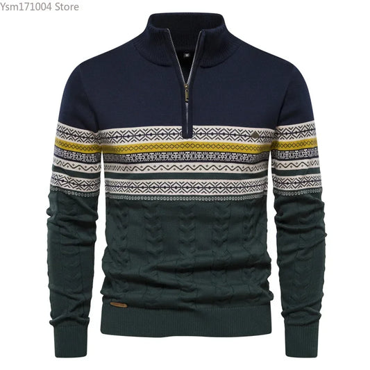 Nick – Men's Striped High Neck Knitted Pullover