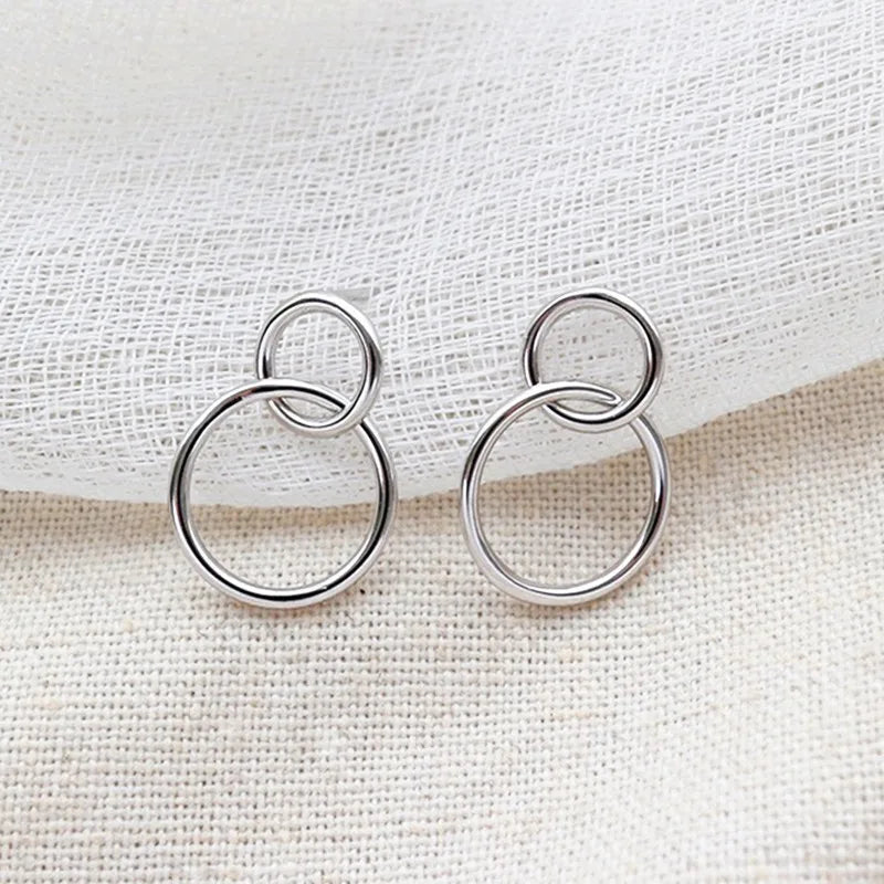 Tanya – Women's Silver Plated Double Circle Earrings