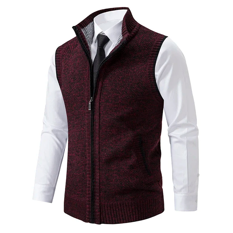 Perry – Men's Knitted Sleeveless Sweater with Velvet Collar