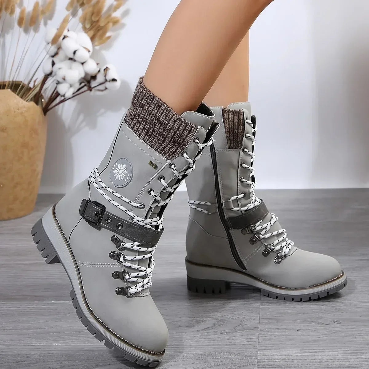 Grace – Women's Casual Outdoor Mid-Calf Zipper Boots with Block Heel