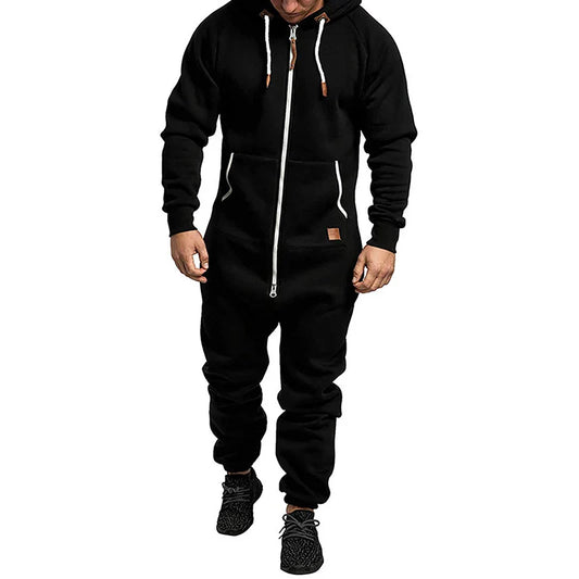 Nathaniel – Men's Hooded Fleece Jumpsuit with Kangaroo Pockets