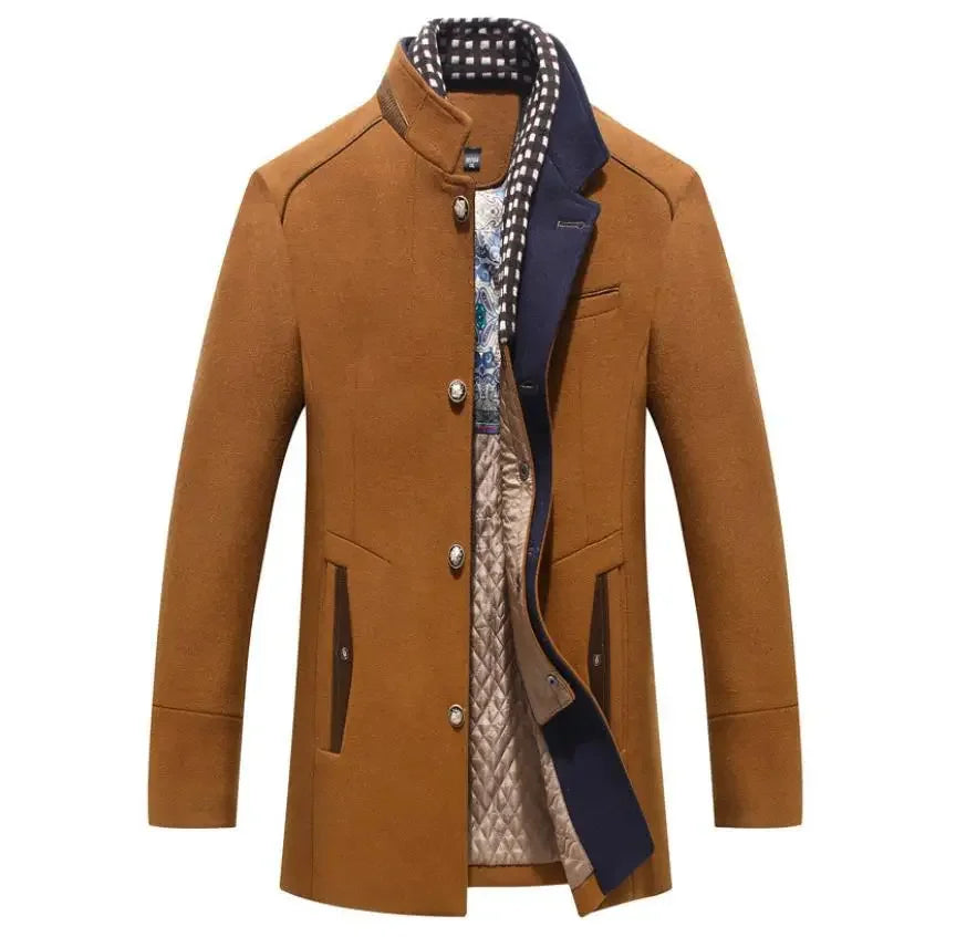 Jean – Men's Elegant Wool-Blend Coat with Contrast Collar and Quilted Inner Lining