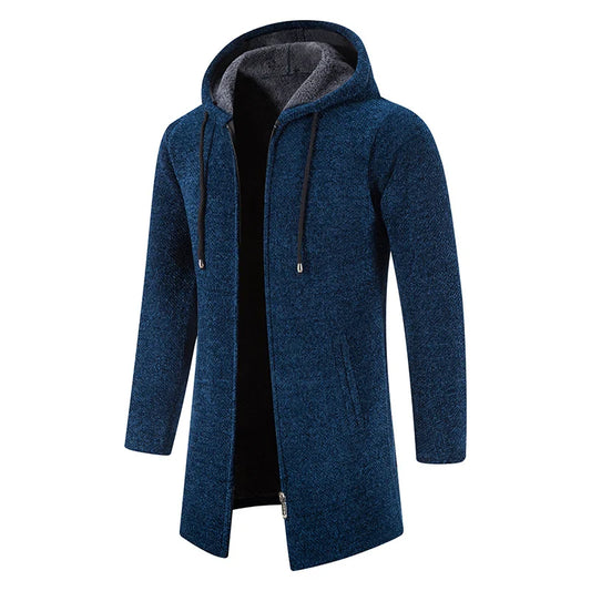 Lewis – Men's Hooded Long Coat with Fleece Hood