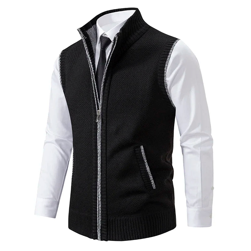 Perry – Men's Knitted Sleeveless Sweater with Velvet Collar