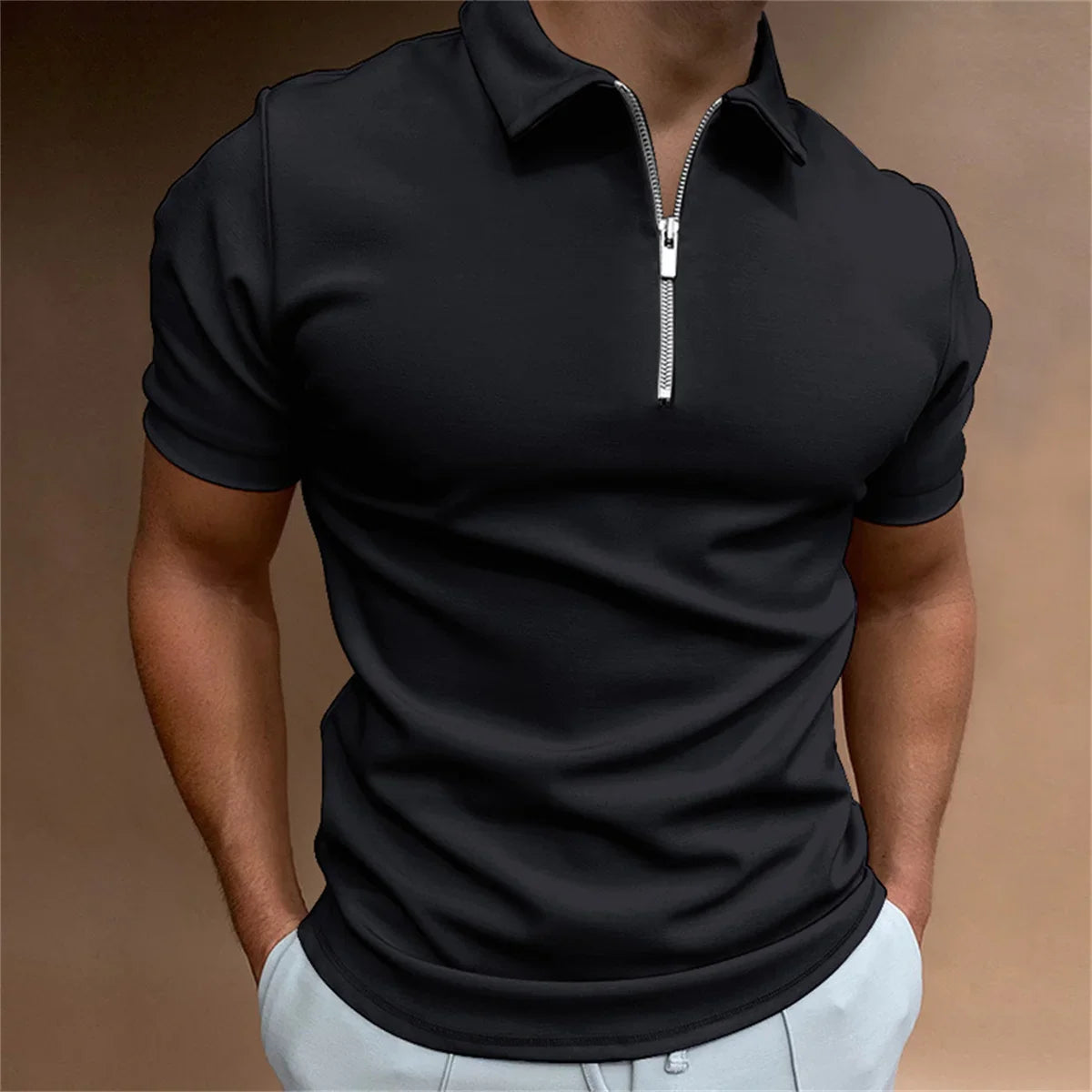 Terry – Men's Lightweight Short-Sleeve Polo with Zipper Decoration