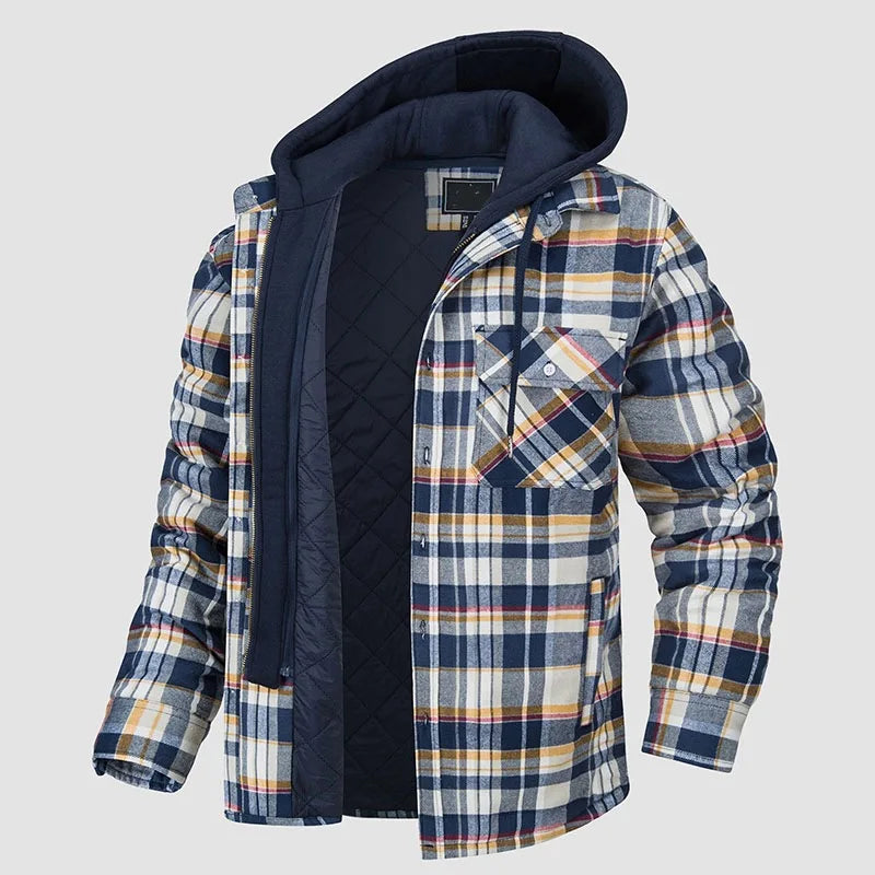 Timothy – Men's Hooded Quilted Cotton & Flannel Jacket with Plaid Design