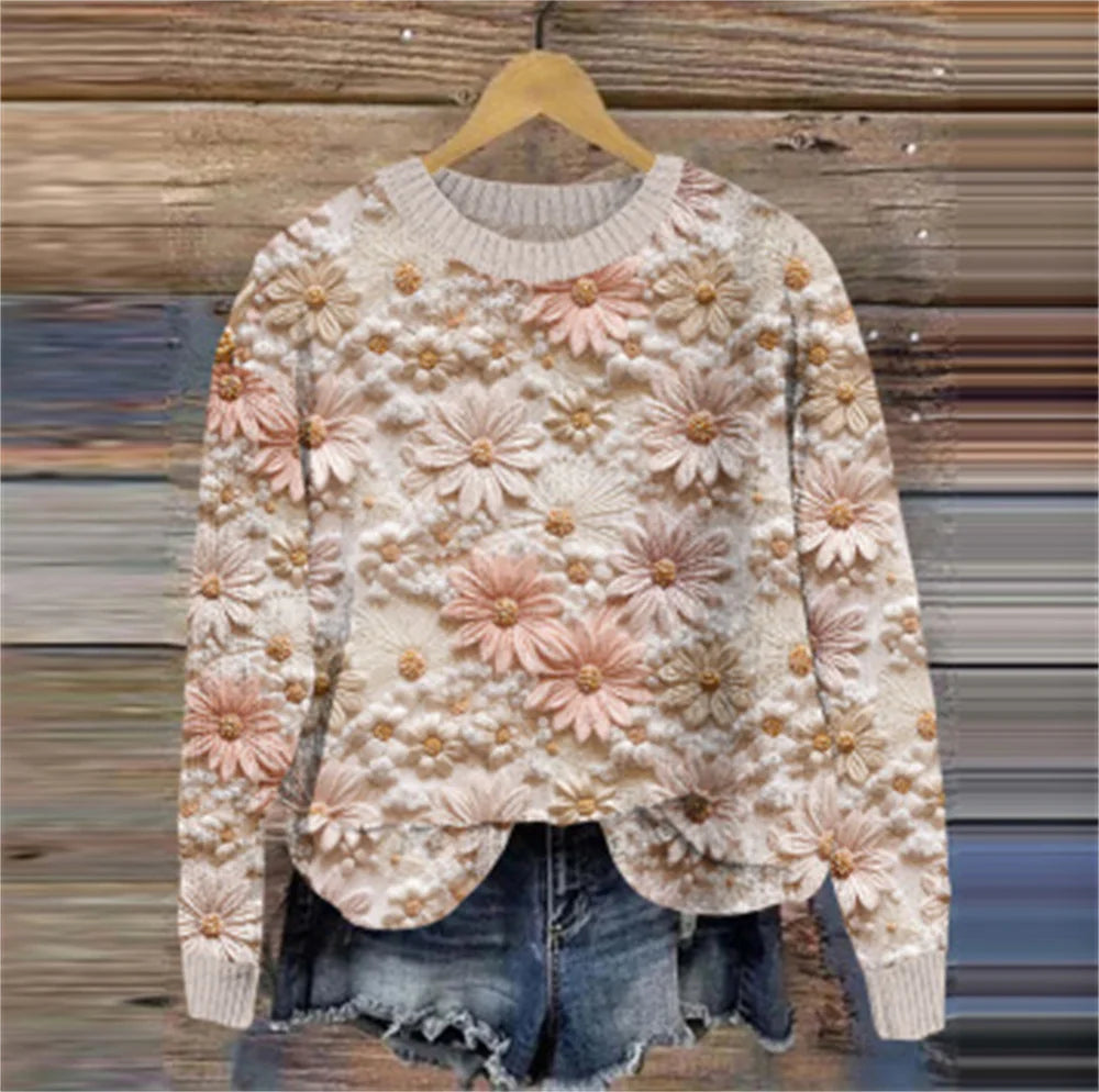 Angela – Women's Wool Sweater with Small Floral Print