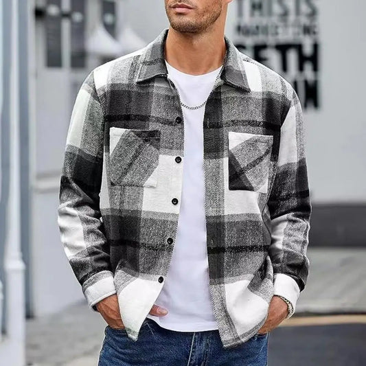 Mathew – Men's Plaid Button-Up Shirt Jacket – Casual Flannel Style with Dual Chest Pockets