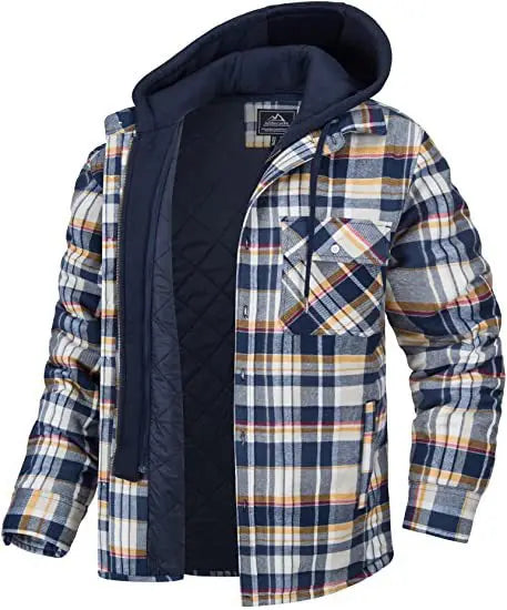 Timothy – Men's Hooded Quilted Cotton & Flannel Jacket with Plaid Design