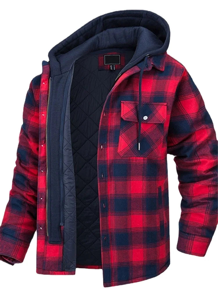 Timothy – Men's Hooded Quilted Cotton & Flannel Jacket with Plaid Design