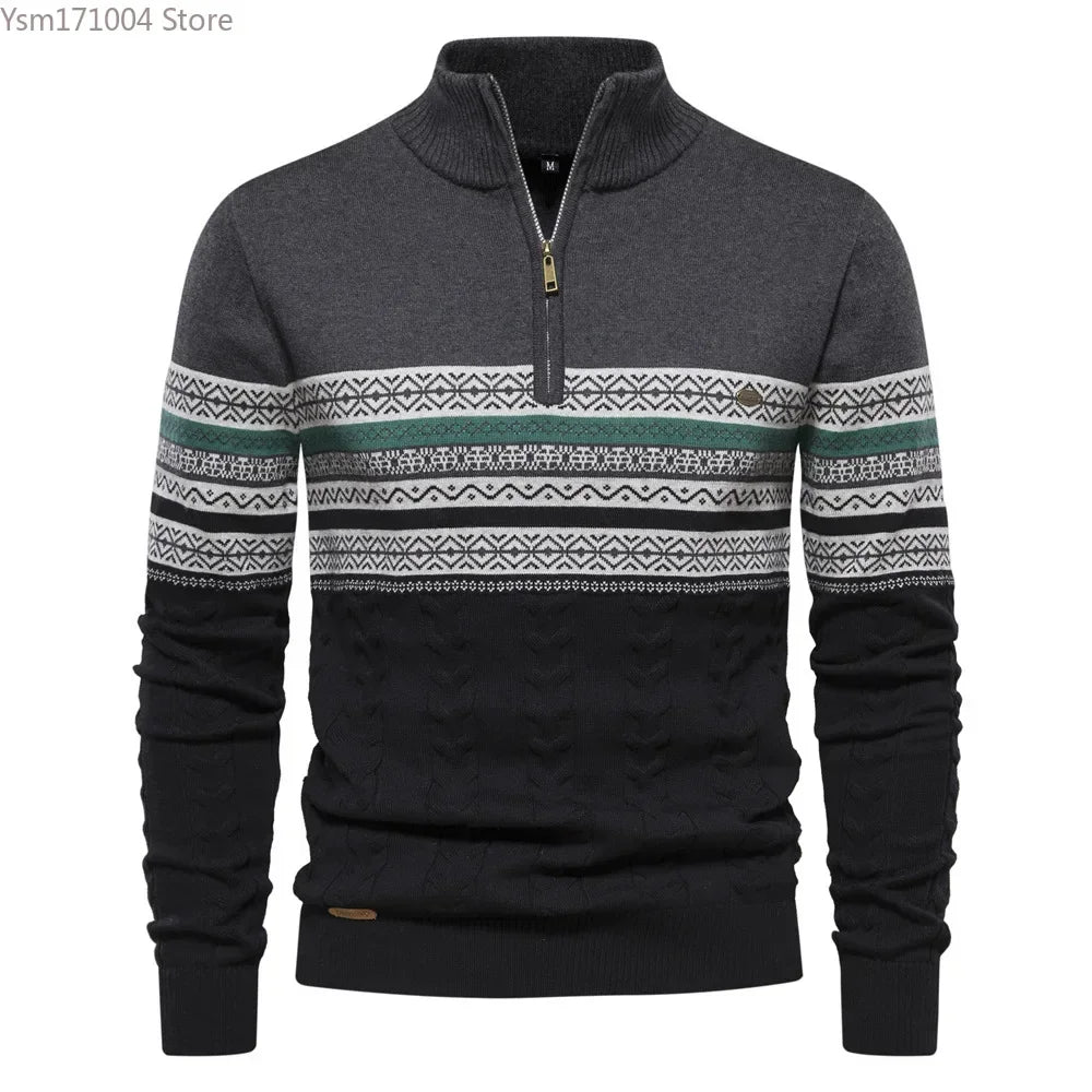 Marcus – Men's Striped High Neck Knitted Pullover