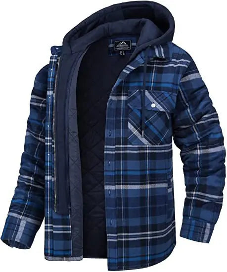 Timothy – Men's Hooded Quilted Cotton & Flannel Jacket with Plaid Design