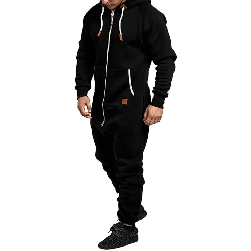 Nathaniel – Men's Hooded Fleece Jumpsuit with Kangaroo Pockets