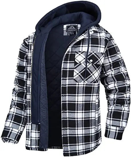 Timothy – Men's Hooded Quilted Cotton & Flannel Jacket with Plaid Design