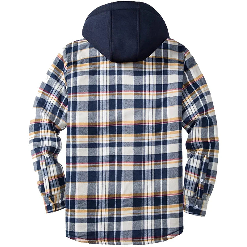 Timothy – Men's Hooded Quilted Cotton & Flannel Jacket with Plaid Design