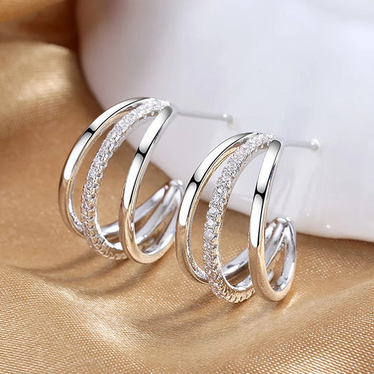 Tracy – Women's Elegant Triple Hoop Earrings with Cubic Zirconia Accents