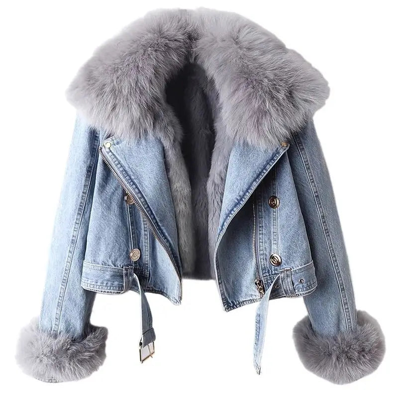 Wendy – Women's Warm Denim Jacket with Detachable Faux Fur