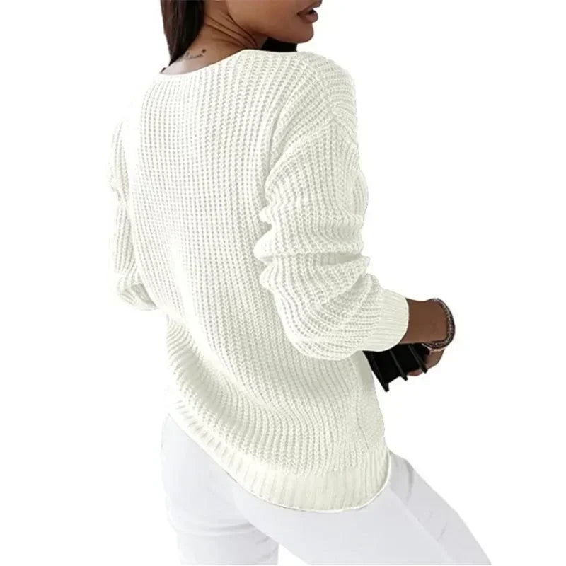 Shirley – Women's V-Neck Long-Sleeve Sleeve Cable Knit Sweater