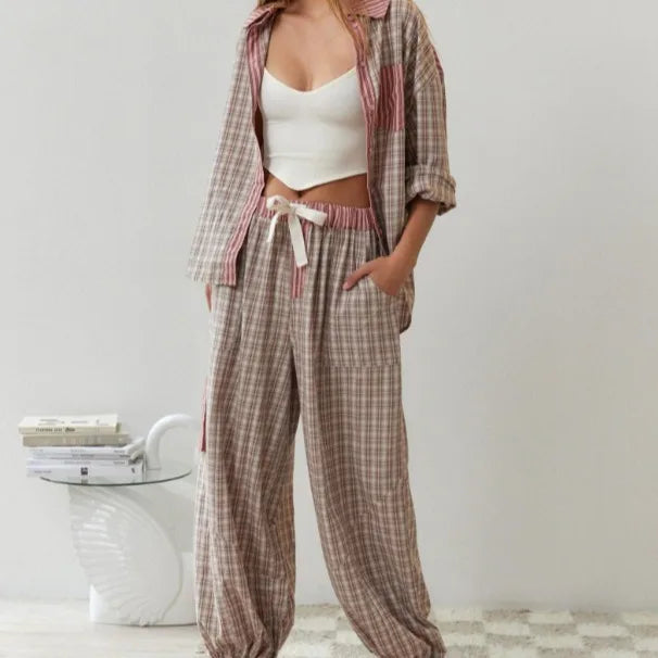 Leah – Women's Two-Piece Plaid Loungewear Se