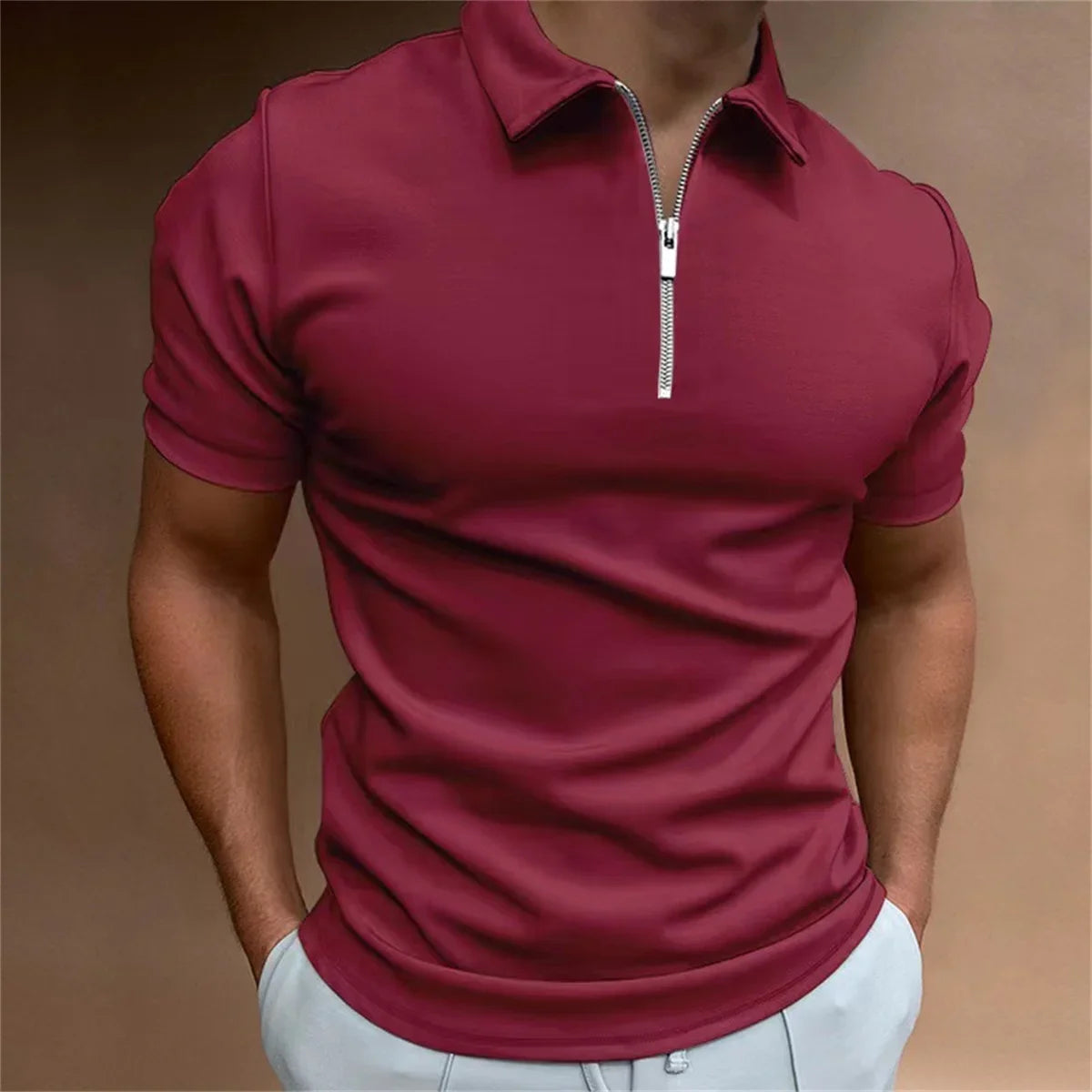 Terry – Men's Lightweight Short-Sleeve Polo with Zipper Decoration