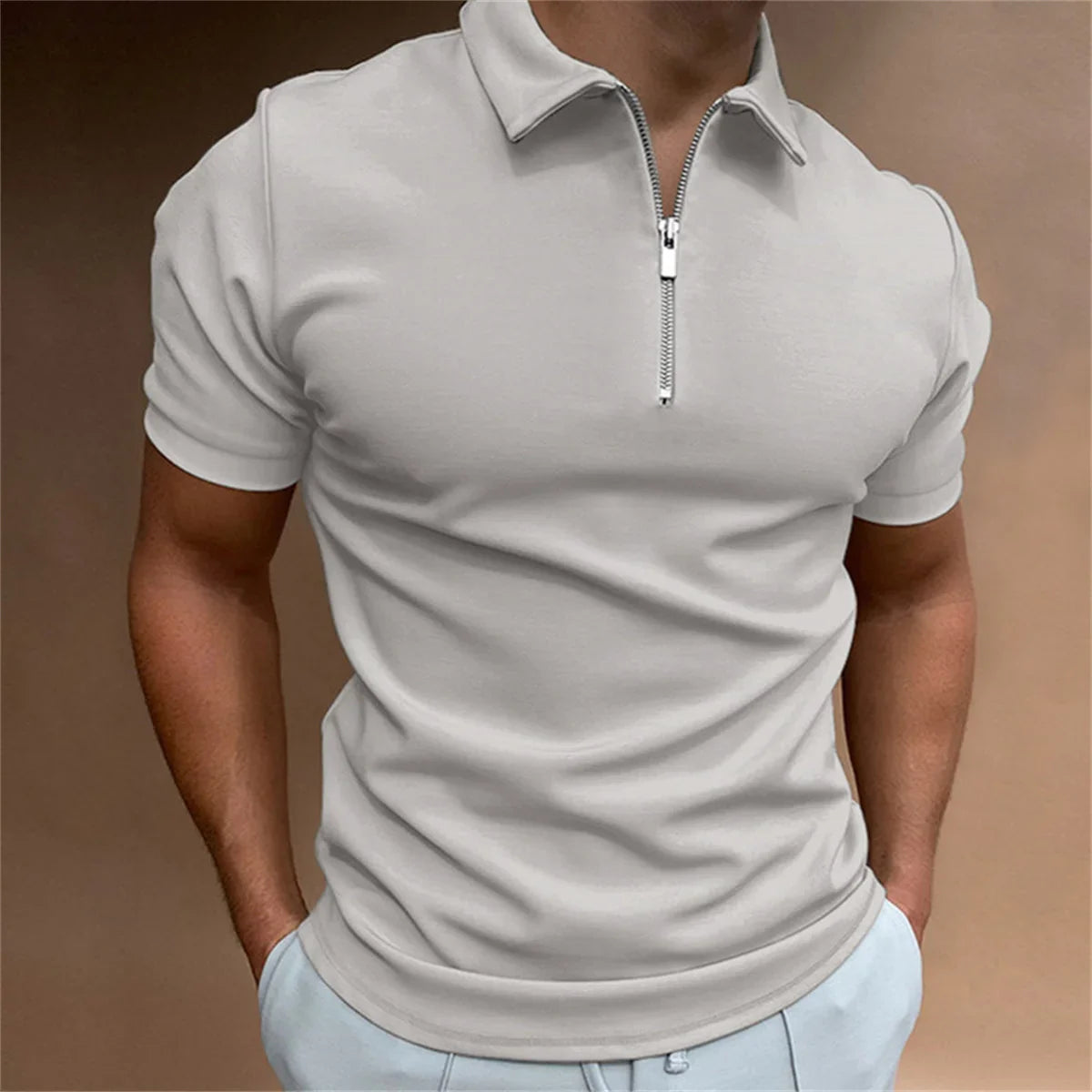 Terry – Men's Lightweight Short-Sleeve Polo with Zipper Decoration