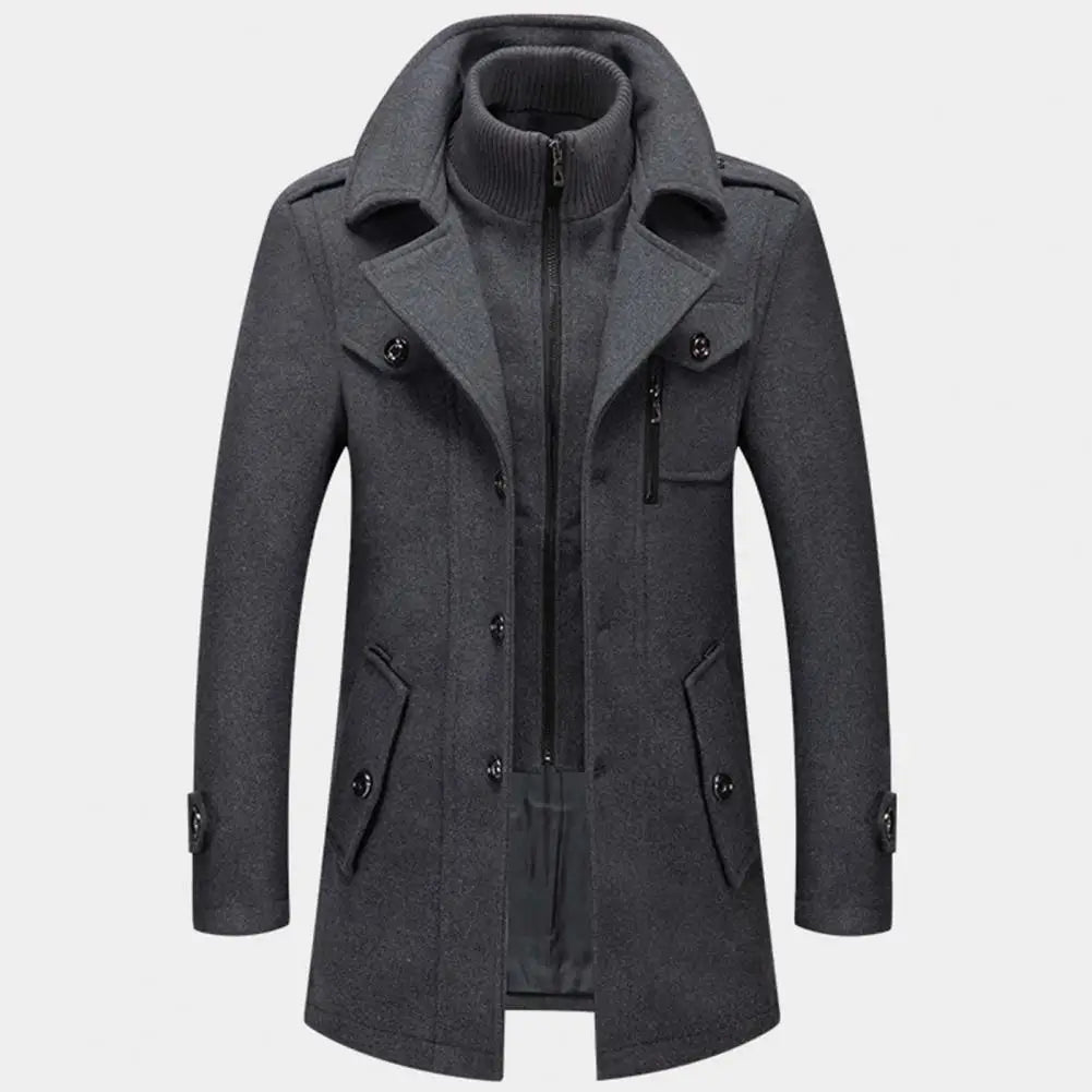 Keith – Casual Men's Overcoat with Zipper and Buttons