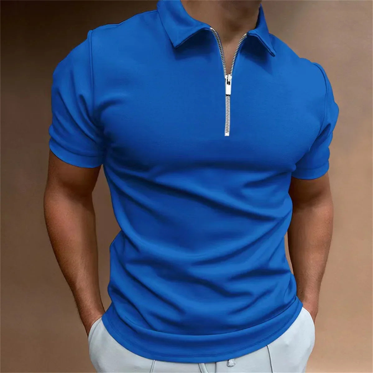 Terry – Men's Lightweight Short-Sleeve Polo with Zipper Decoration