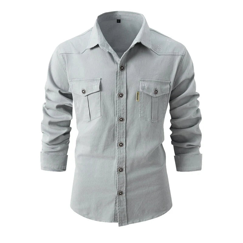 Nick – Men's Cotton Long-Sleeve Button-Up Shirts - with Dual Chest Pockets