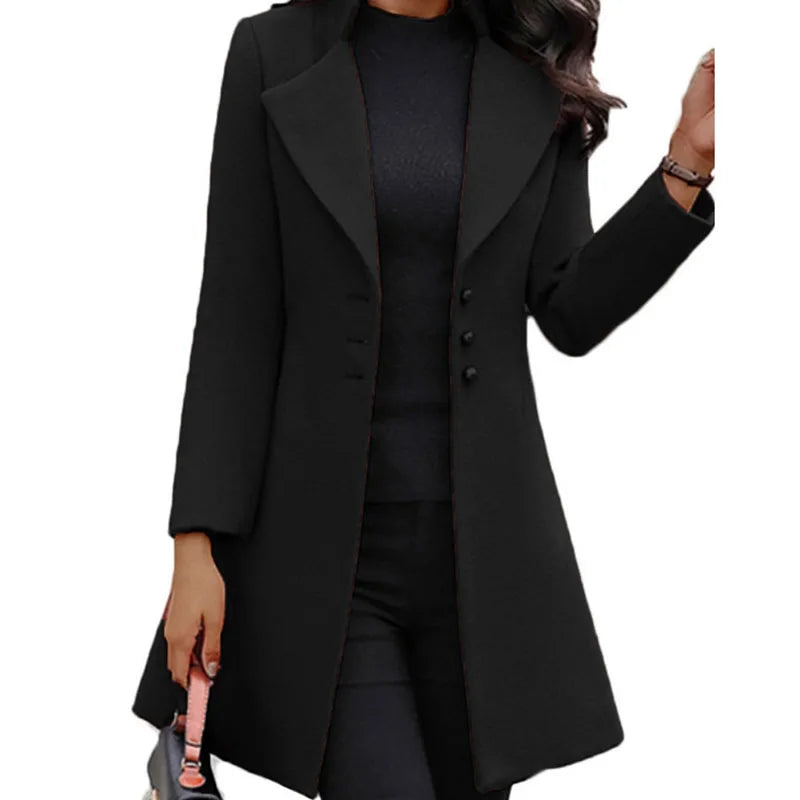 Shirley – Women's Long Sleeve Wool Coat, Slim Monochrome Cardigan